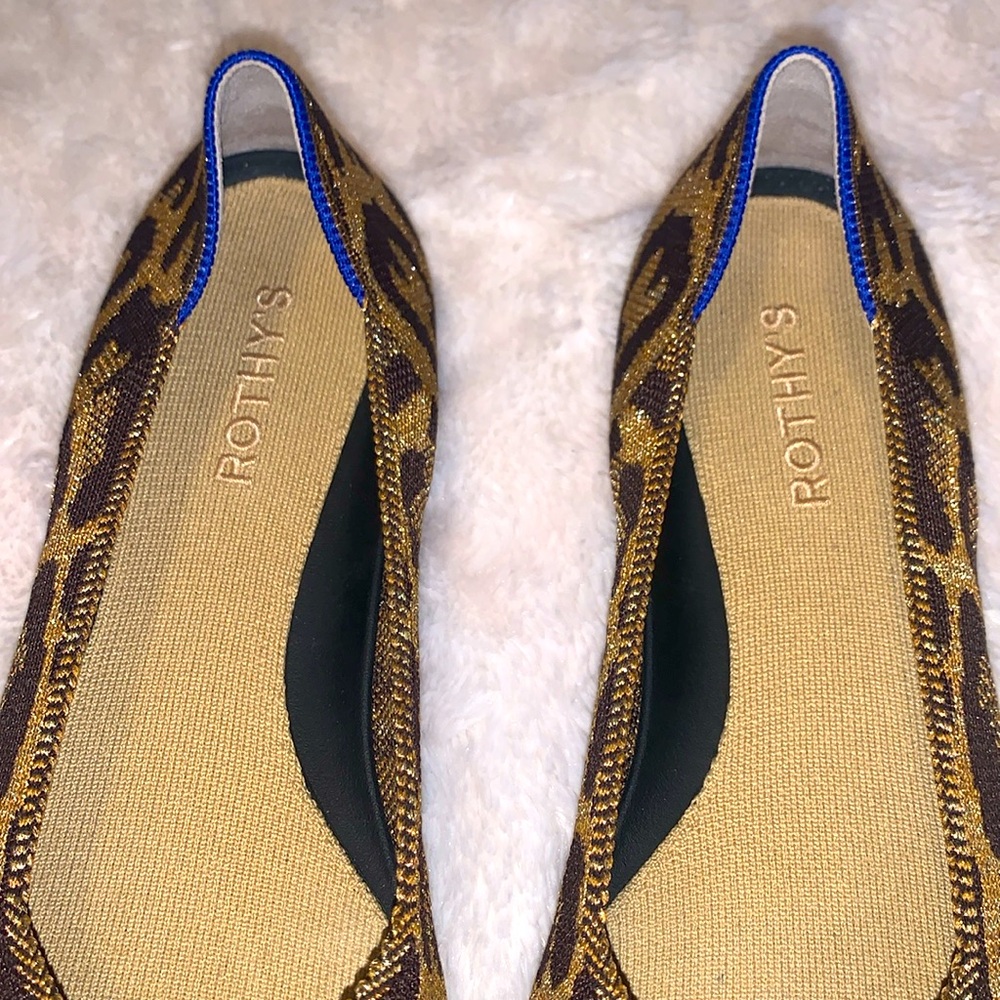 -Rothy's The Point Metallic Cat Leopard Pointed Toe Flats 10M As Is - Picture 4 of 8